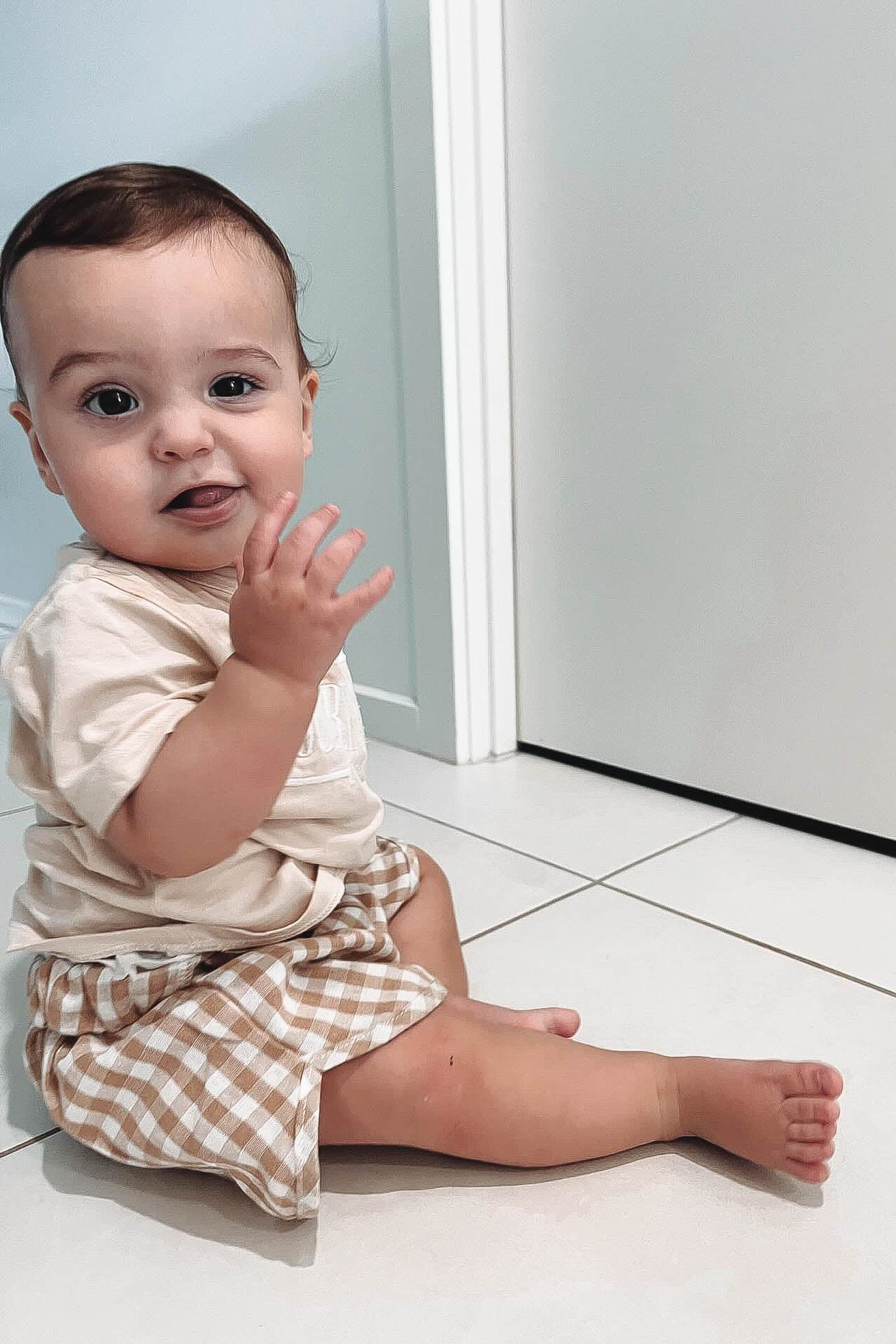 Baby Beige Gingham Shorts