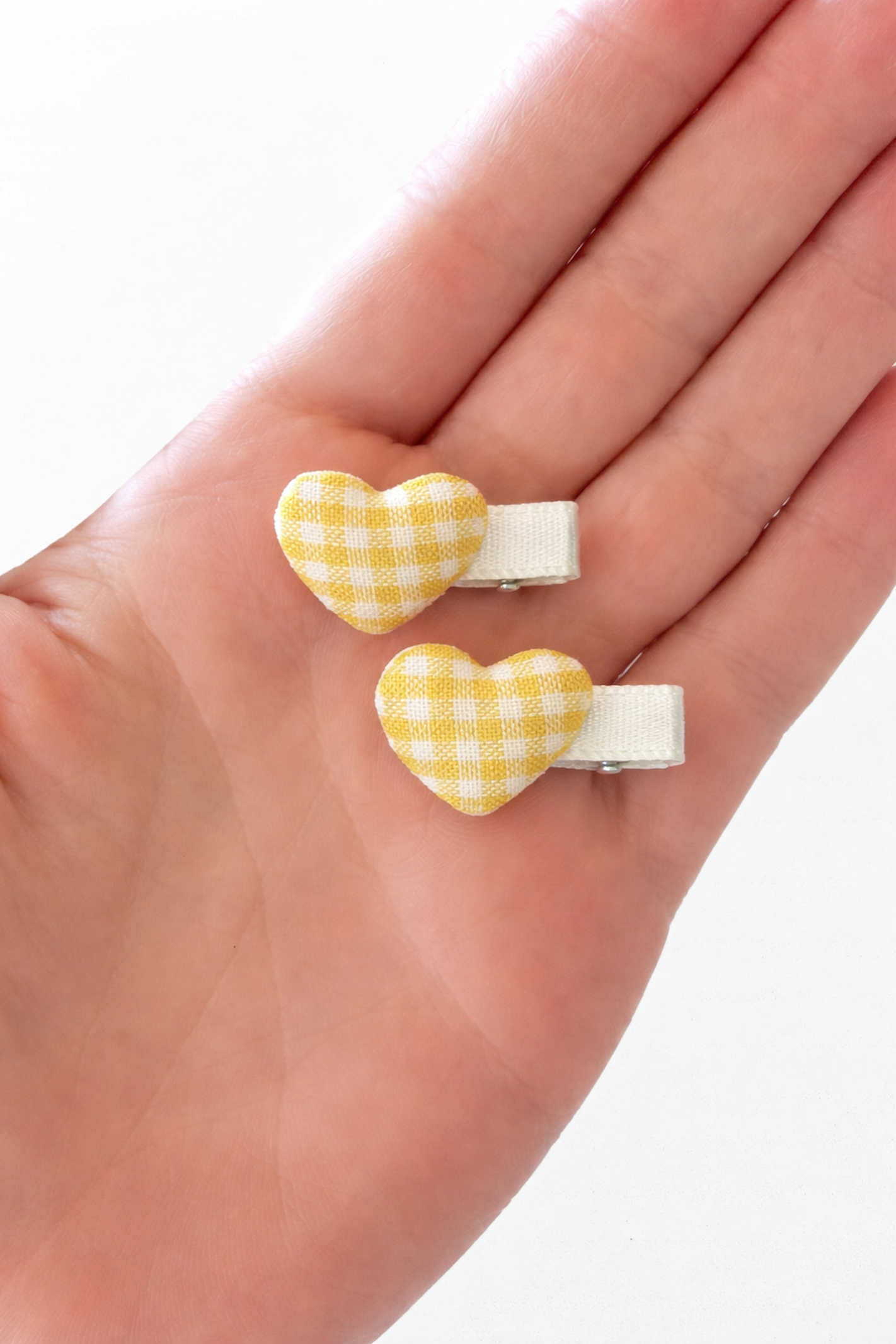Yellow gingham heart hair clips