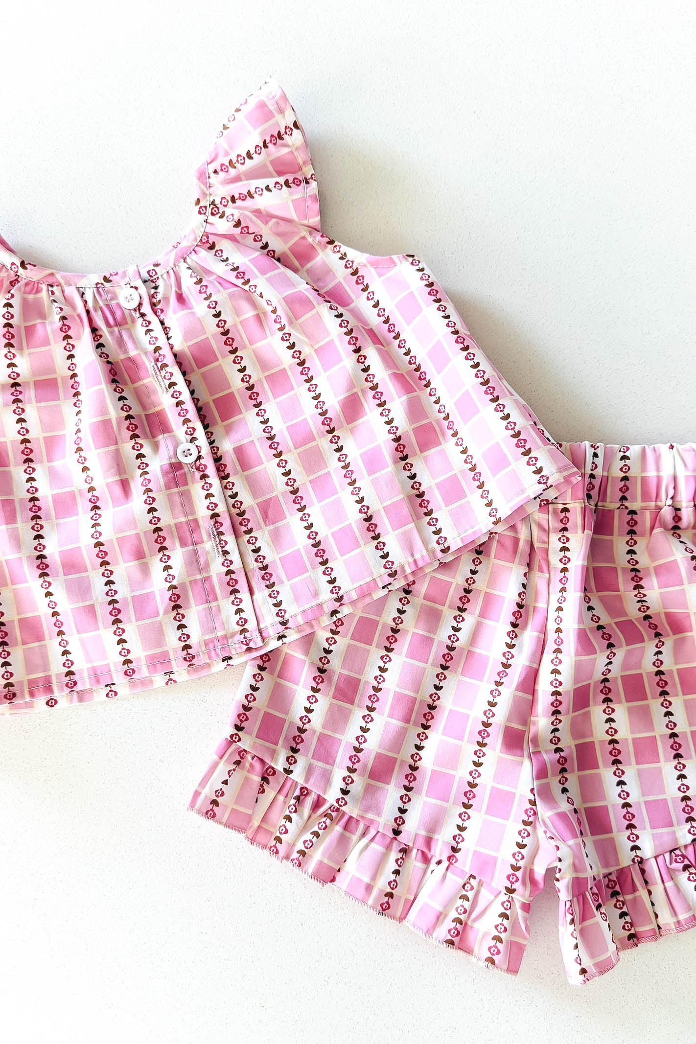 Baby girl pink gingham floral set