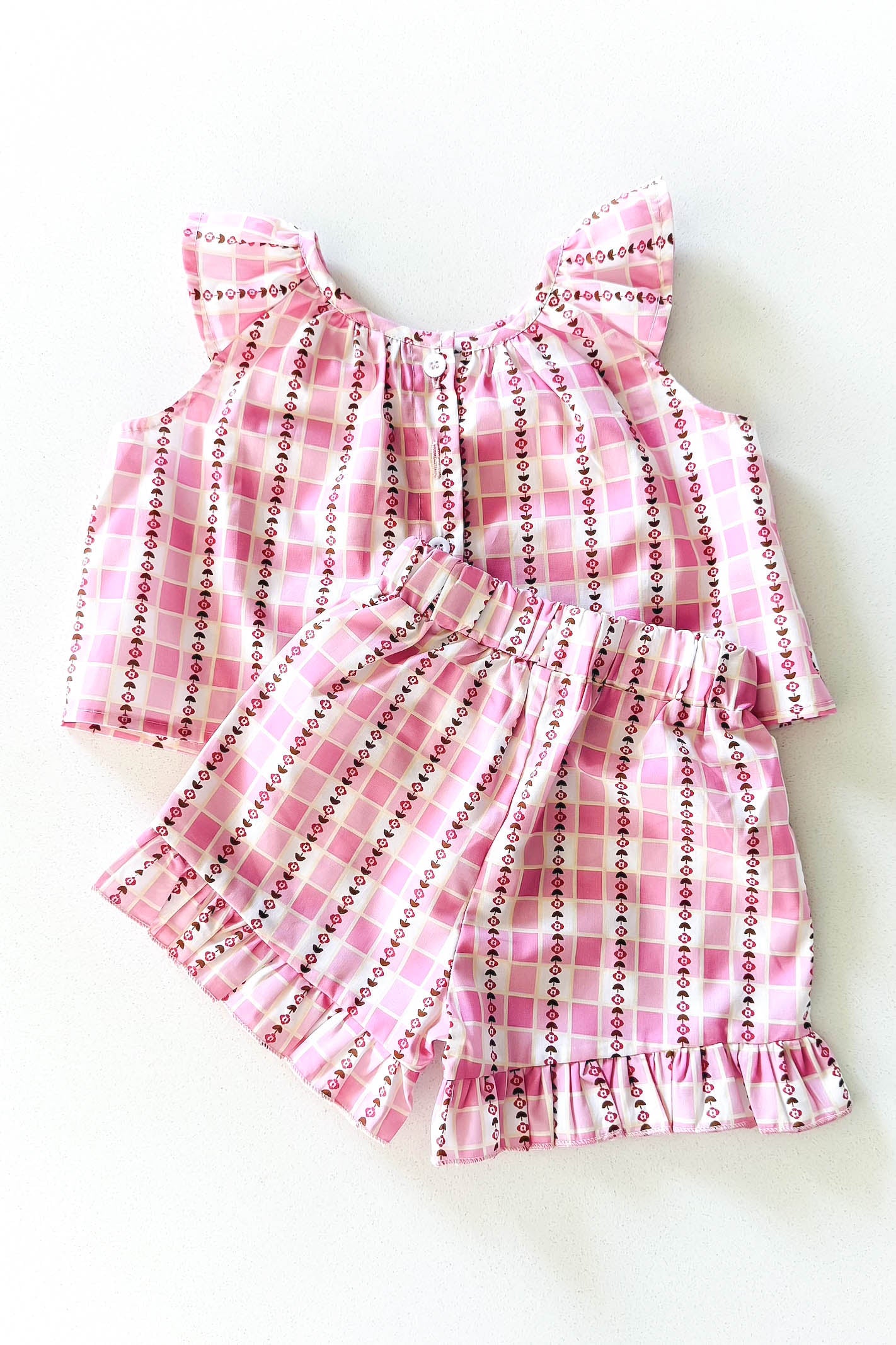 Baby girl pink gingham floral set