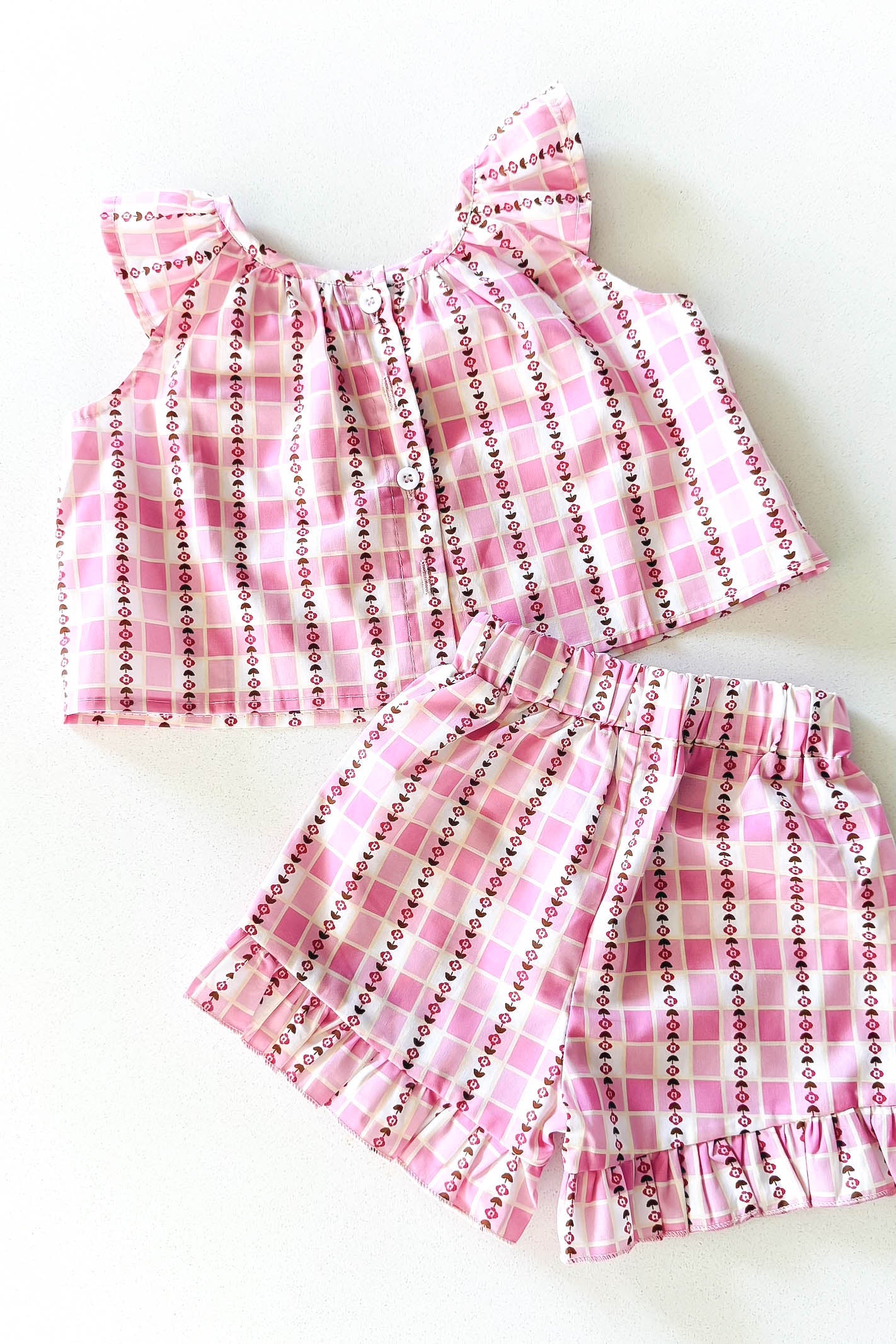 Baby girl pink gingham floral set