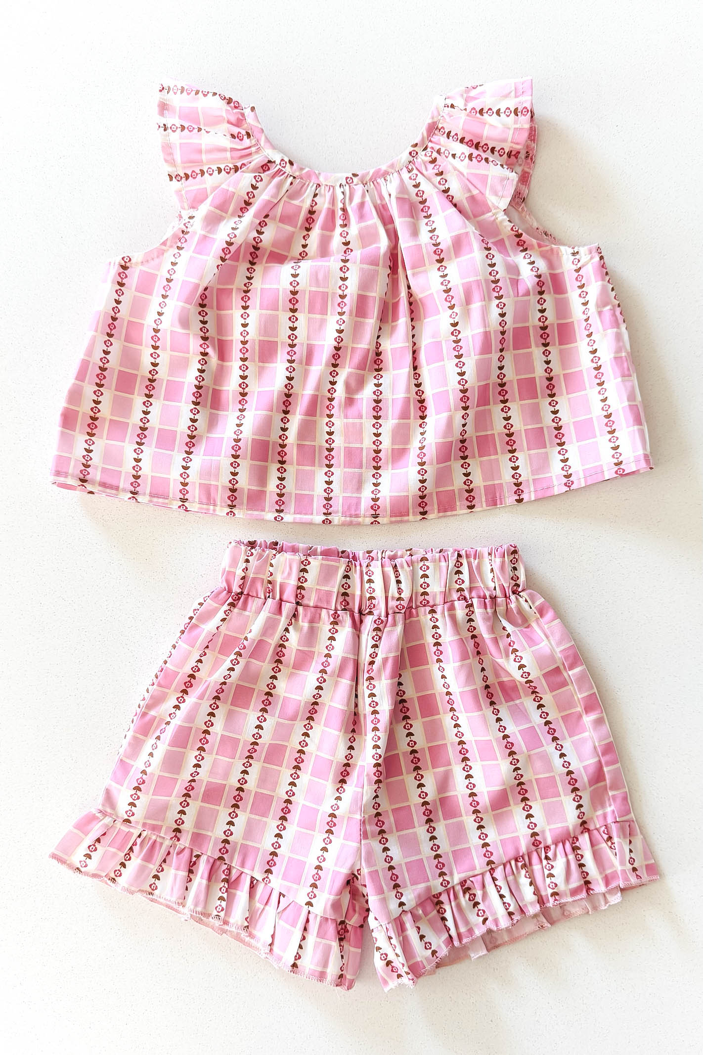 Baby girl pink gingham floral set
