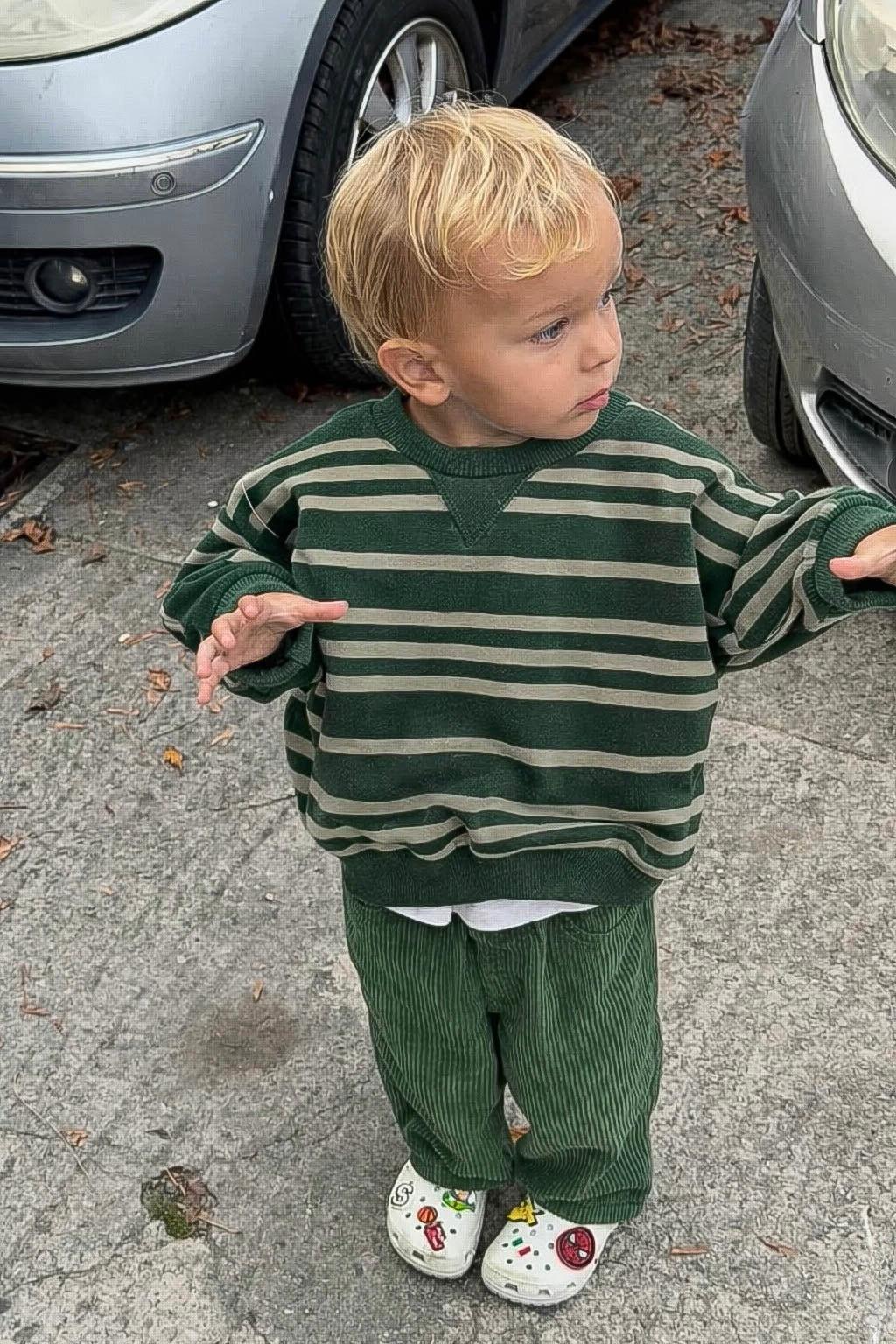 Green striped toddler jumper