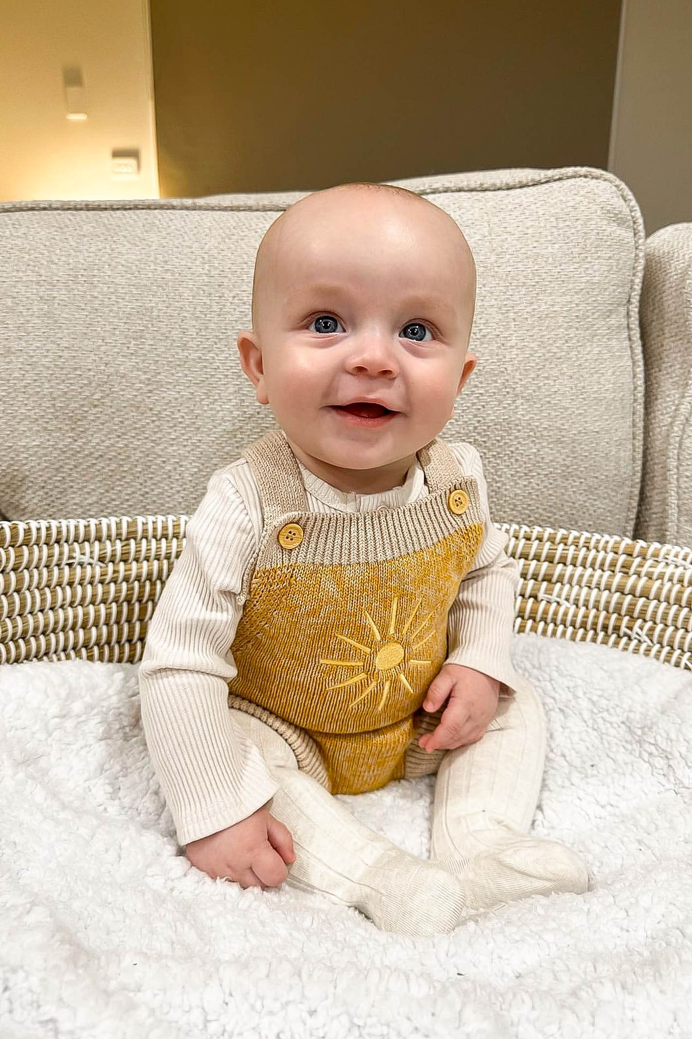 mustard sun knit baby overalls